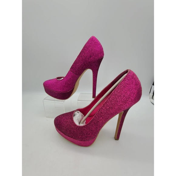 Miss Me Vibe-2 Women's 7.5 Fuchsia Glitter Platform Stiletto Heeled Shoes w/Box - Picture 3 of 10